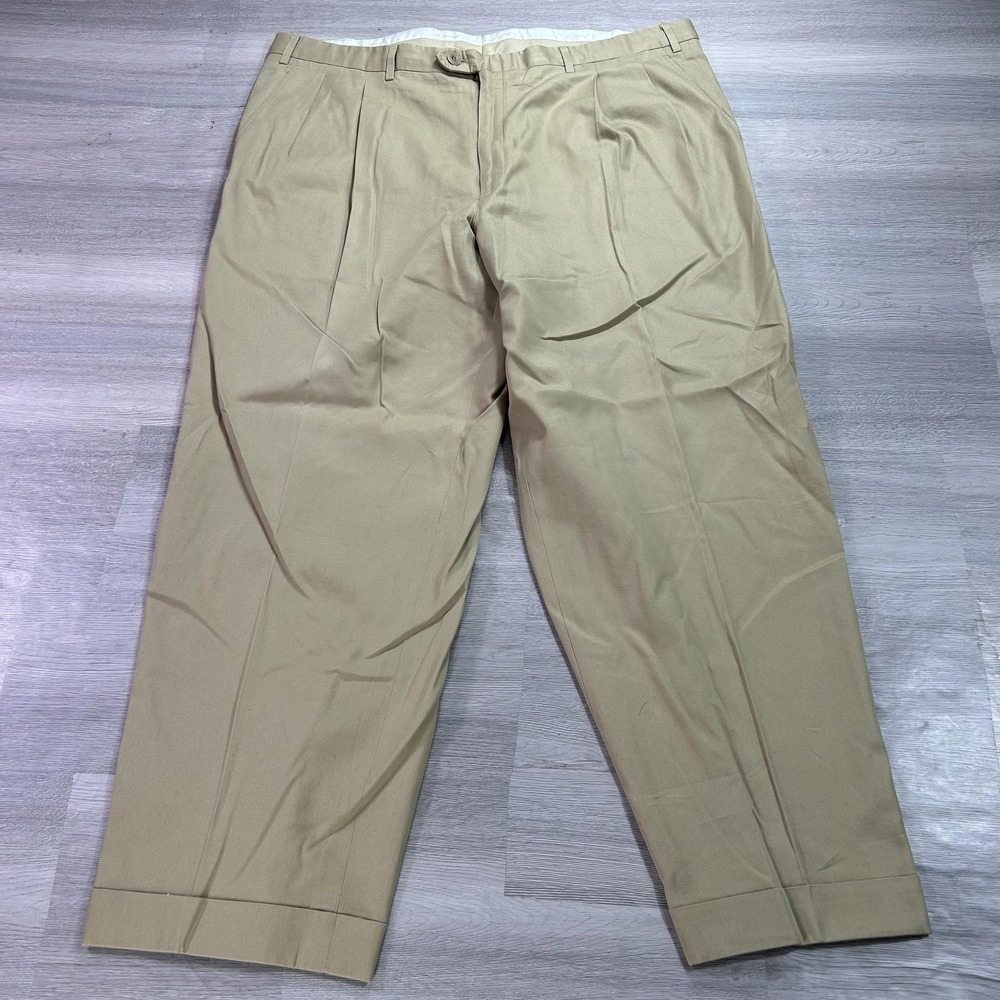 Brioni Pants Mens 40x28 Beige Cotton Pleated Cuffed Dress Slacks‎ Business